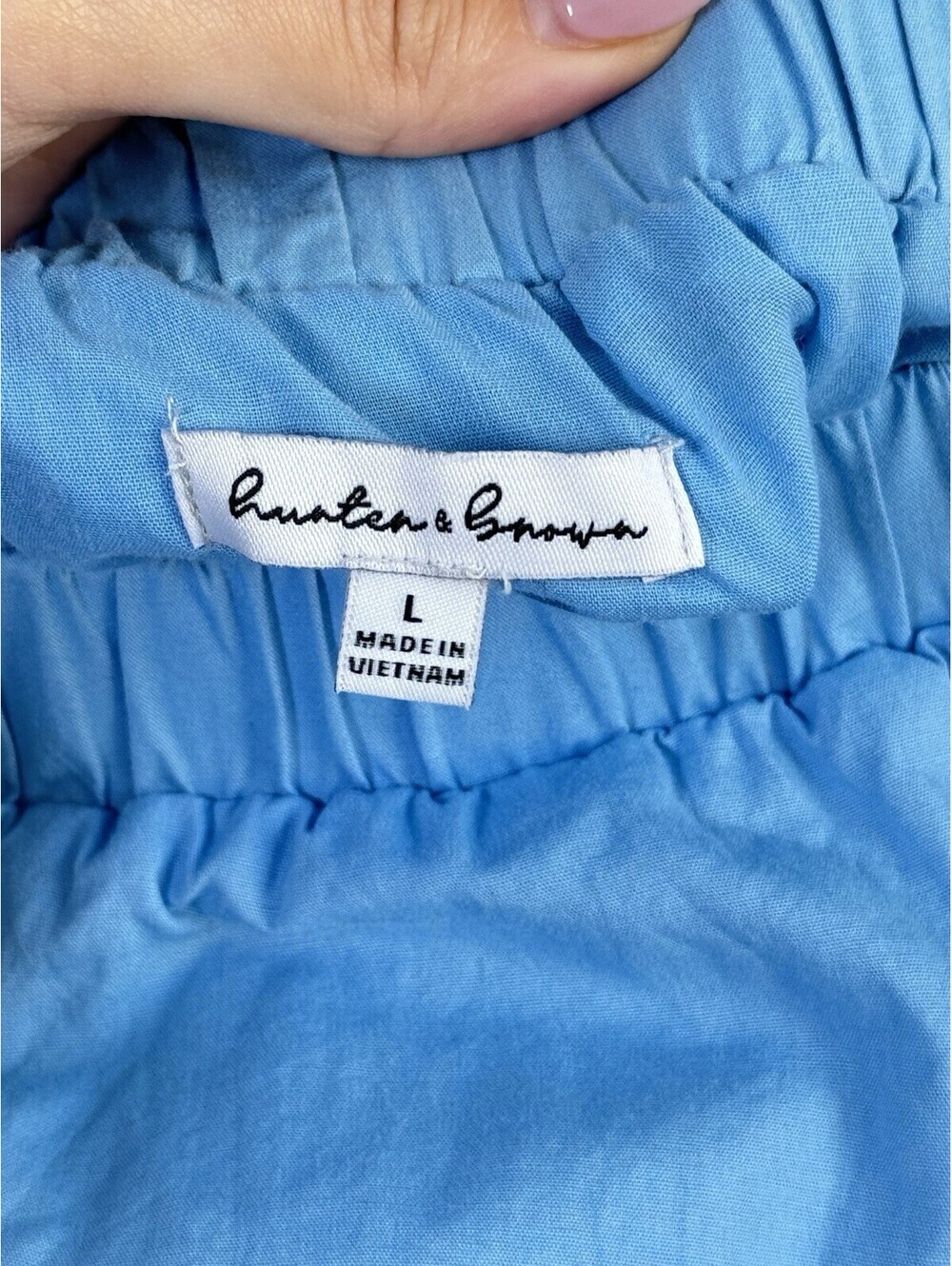 Hunter & Brown Blue Tiered Maxi Skirt Cotton Lined Elastic Waist Size Large - Picture 3 of 8